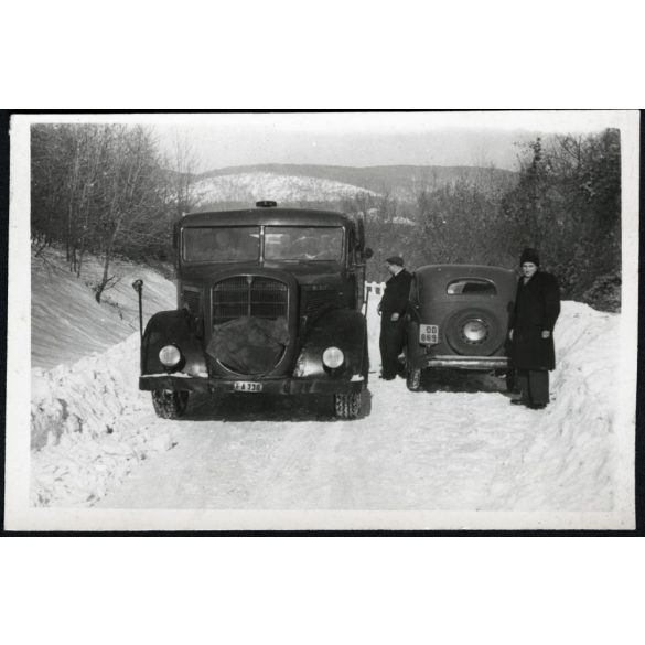 Austro-Fiat 745 teherautó, Fiat személygépkocsi, magyar rendszám, jármű, közlekedés,   kommunizmus, 1950-es évek, Eredeti fotó, papírkép. 