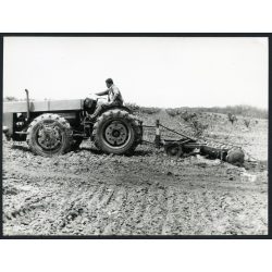   Dutra traktor tárcsákkal, mezőgazdaság, jármű, 1950-es évek, szocializmus, Eredeti fotó, hátulján feliratozott papírkép.  