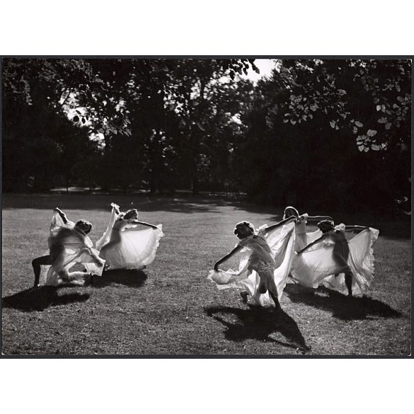 Nagyobb méret, Szendrő István fotóművészeti alkotása, fátyollal a Margit-szigeten, balett, Budapest, 1930-as évek. Eredeti, pecséttel jelzett fotó, papírkép, Agfa Brovira papíron. 