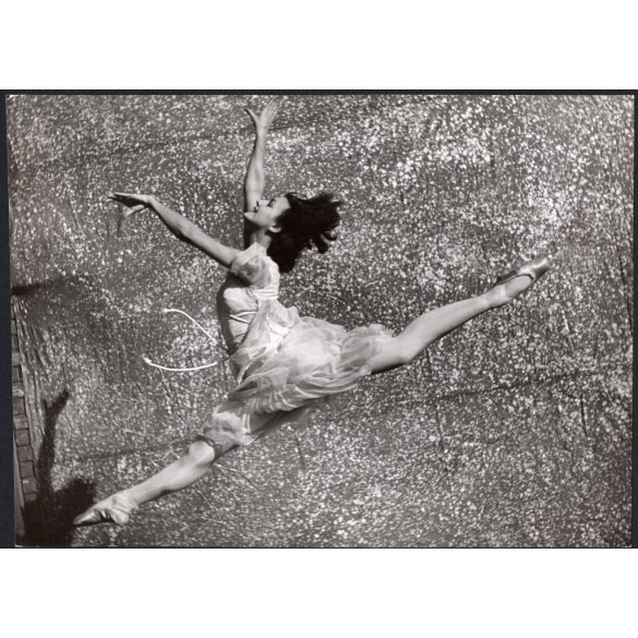 Nagyobb méret, Szendrő István fotóművészeti alkotása, balerina a levegőben, 1930-as évek. Eredeti, pecséttel jelzett fotó, papírkép, Agfa Brovira papíron. Dekorációnak, ajándéknak is kiváló. 