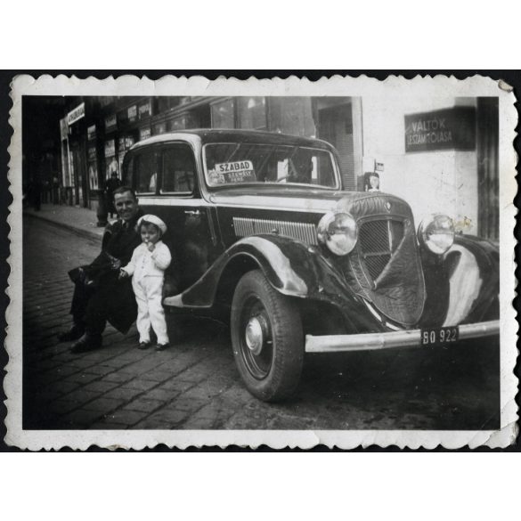 Wanderer típusú taxi gépkocsi, jármű, közlekedés, apa lányával, gyerek, Horthy-korszak, 1930-as évek, Eredeti fotó, papírkép.   