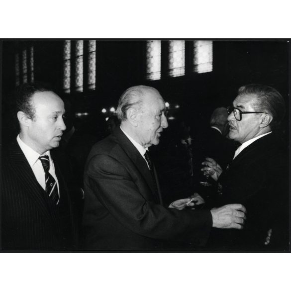 Nagyobb méret, Kádár János, Agárdy Gábor színész, Sas József komikus, Budapest, Országház Vadászterem, politika, művész, parlament, szocializmus, 1970-es évek, Eredeti fotó, papírkép.   